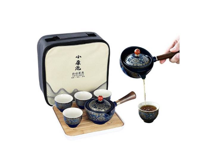 LuxusKollektion Teeservice Tee Set Dunkelgrün 4 Tassen 160ml Kanne, Keramik