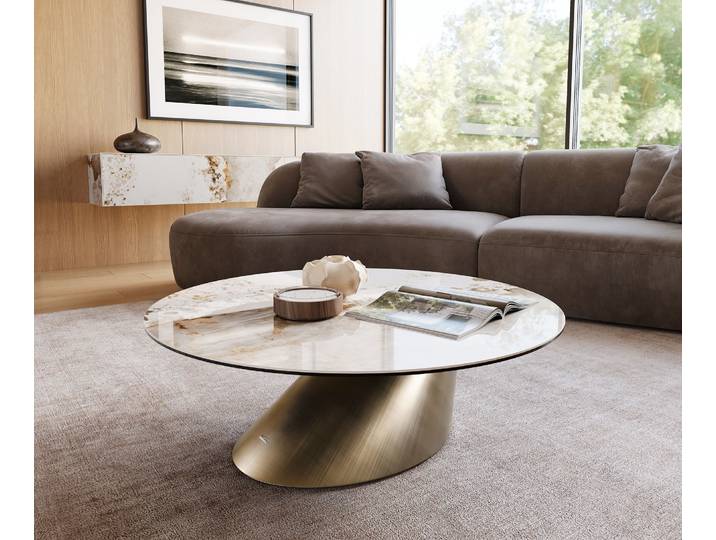 Couchtisch Edge Rund 100x100 cm Keramik Minas Melange Conis Metallic Gold, Couchtische