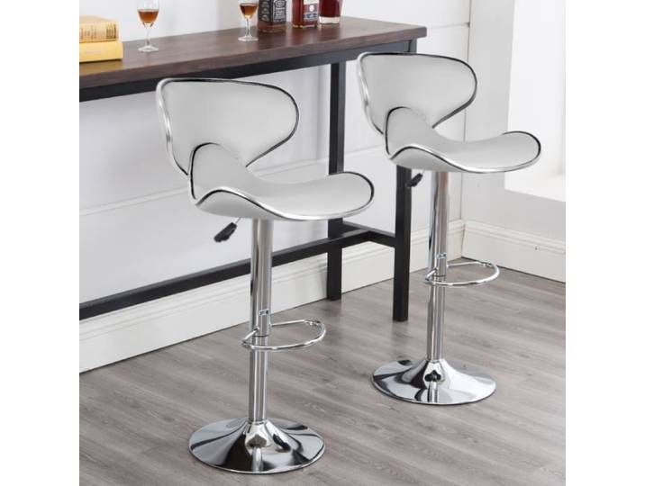 Tabouret de bar design papillon blanc - PAPILLON - Lot de 2 - Contemporain - Métal - Réglable en hauteur