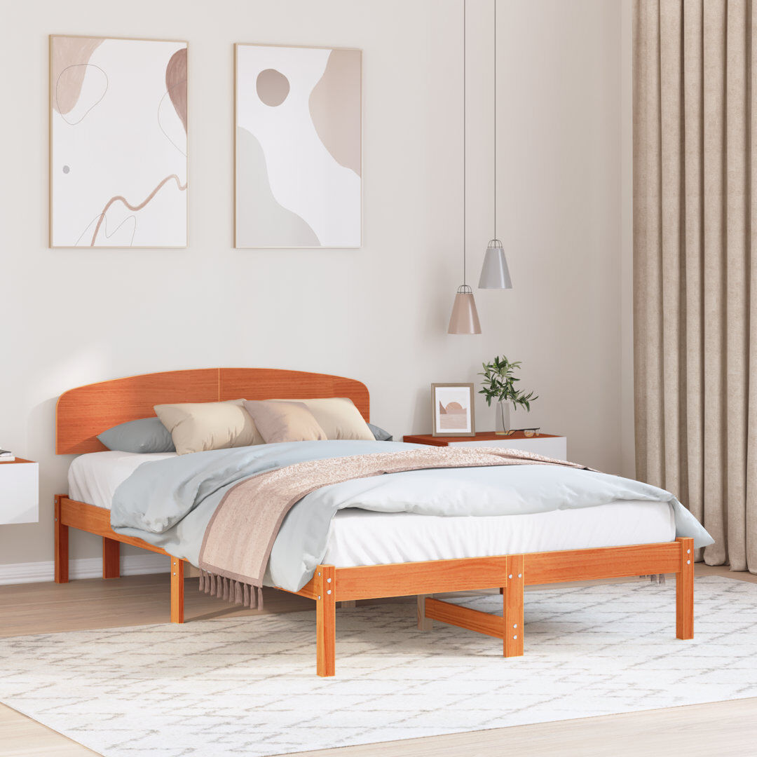 Vidaxl Bed Frame With Headboard Solid Pine Wood Brown Double (4'6)