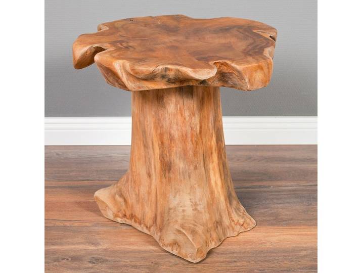 LebensWohnArt Beistelltisch Massivholz Teak Beistelltisch MELAYA Natural ca.D 45cm Unikat