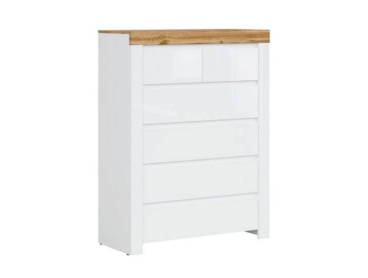Feldmann-Wohnen Kommode Holten (mit Schubladen, 1 St., moderne Optik, mit Schubladen), 98,5x42x129,5cm weiß Hochglanz / Eiche Wotan