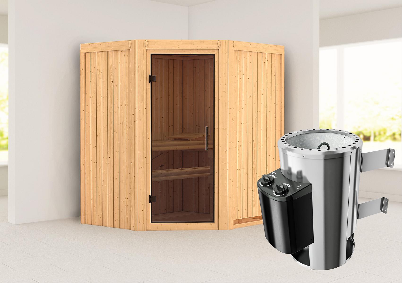 KARIBUHOLZT Sauna Tonja Eck 3,6kW int.Strg graphitf. GGT 16879979