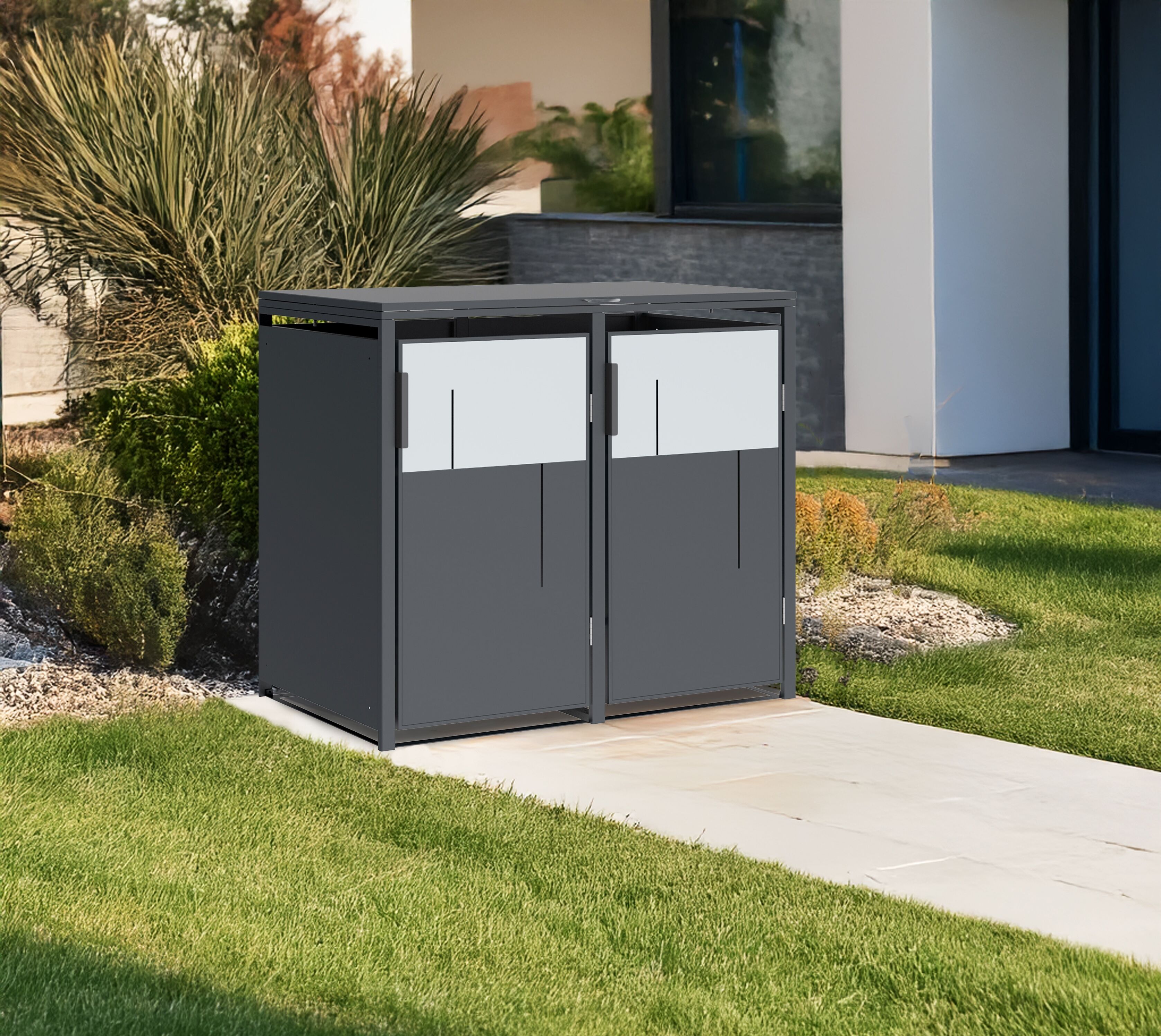 Mülltonnenbox WESTMANN "Tonus 2", grau (anthrazit), B:132cm H:116cm T:80cm, Stahl, Aufbewahrungsboxen, Mülltonnenbox, BxTxH: 132x80x113 cm, für 2x240 L Mülltonnen