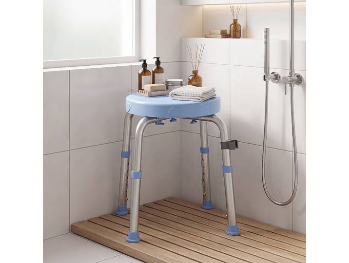 HOMCOM Tabouret Douche Pivotant 5 Hauteurs Aluminium Bleu 136kg