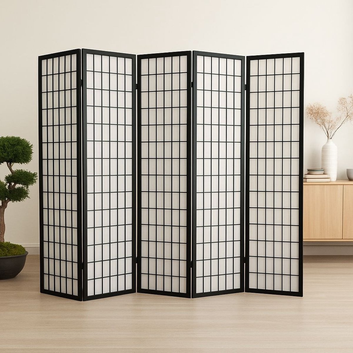 Japans Kamerscherm Shoji met 5 panelen in het zwart