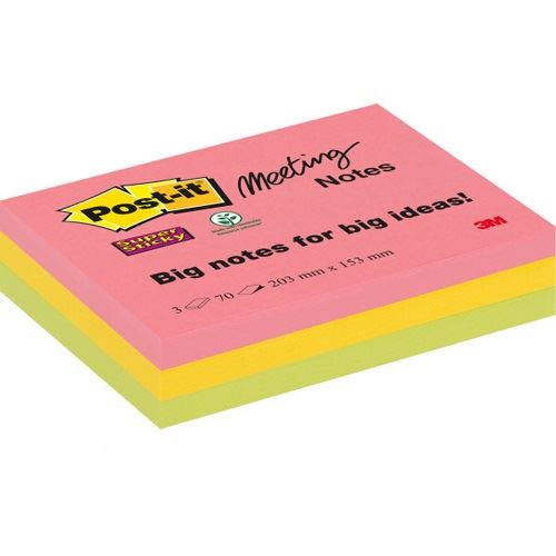 Post-it Super Sticky Meeting Notes Haftnotizen extrastark farbsortiert 3 Blöcke