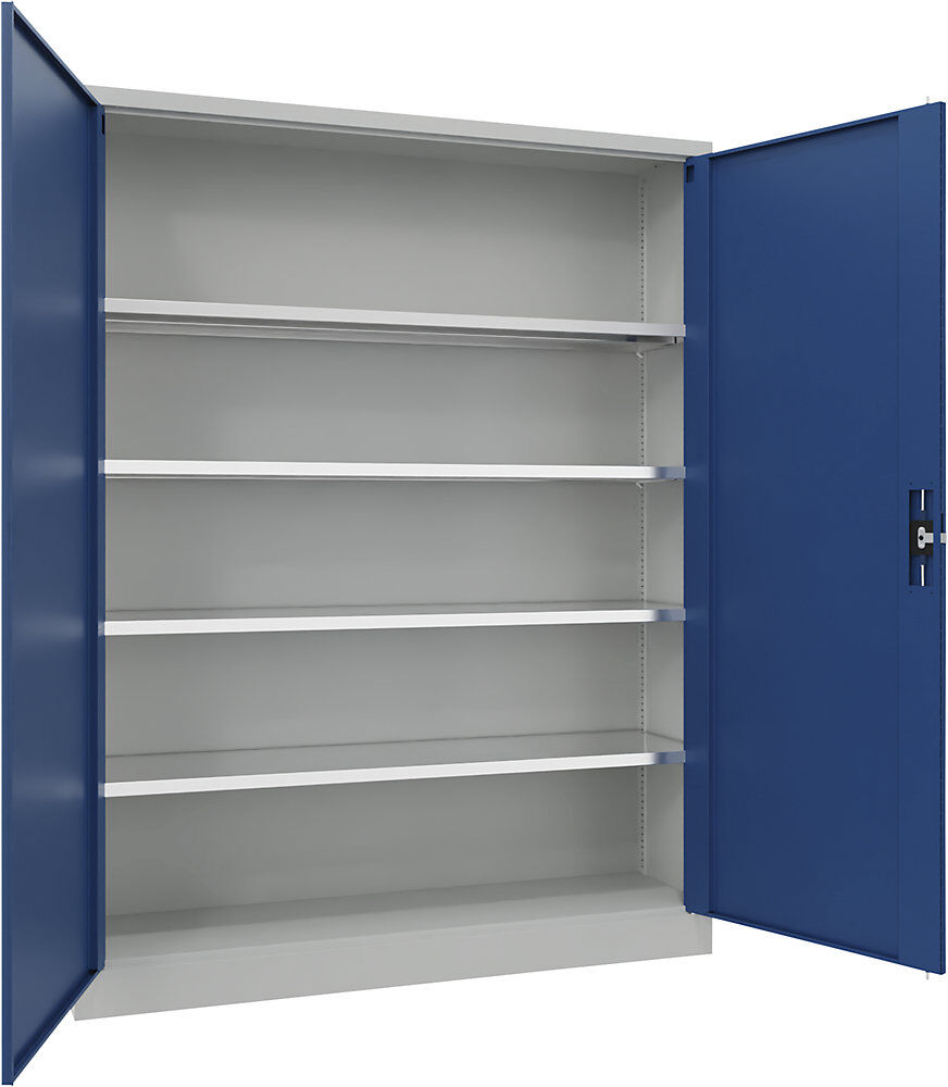 Stahlschrank mit Flügeltüren, 4 Fachböden, Breite 1500 mm, HxBxT 1950 x 1500 x 400 mm, enzianblau eurokraft pro