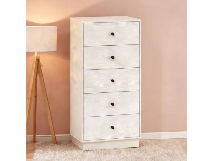 Commode étroite 5 tiroirs en panneau de particules crème design moderne 47x29x95 cm