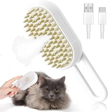 Uplifted Finds 3 in 1 Electric Steaming Spray Pet Grooming & Massage Brush white