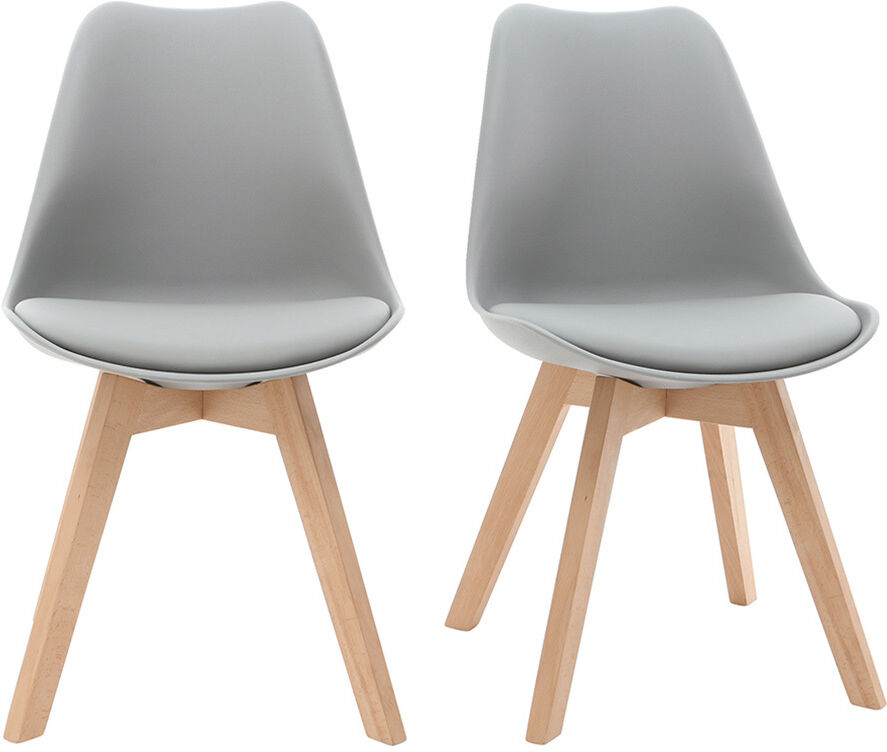 Miliboo Design-Stuhl Holzbeine Hellgrau 2er-Set PAULINE