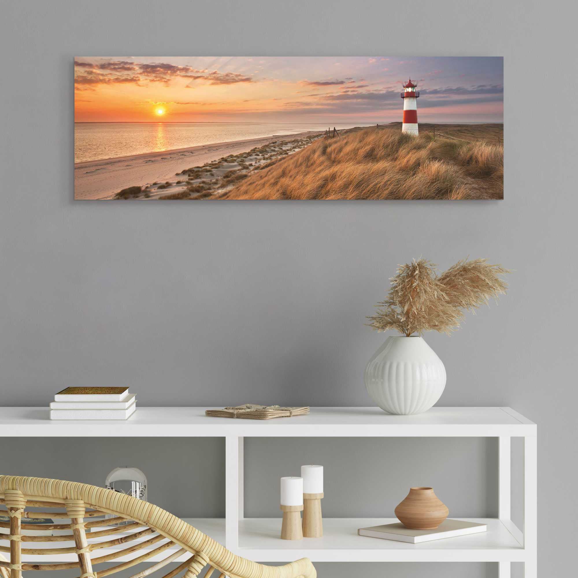 Reinders! Deco-Panel REINDERS "Leuchtturm Sonnenuntergang", orange (farbe bild(er): natur, orange), B:90cm H:30cm, Hartfaserplatte, MDF, Bilder, Deco-Panel