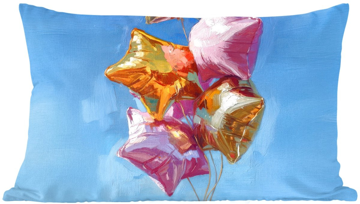 PillowMonkey Sierkussen Stervorm met Ballonnen - Roze en Goud - 50 x 30 cm