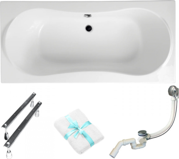 Aqua For You | Polimat Badewanne Long - 180x80cm - Acryl - Stabilität - Syphon Inklusive