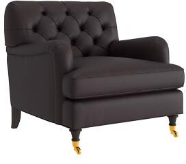 Maggie Leather Chair - Espresso Leather, Espresso Flannel - Ballard Designs