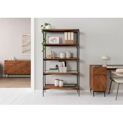 Standregal Akazie 95x40x175 natur lackiert / Marmor weiß KARLSTAD #10