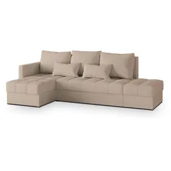 ECKSOFA LUMARI L-S Beige Plüsch-Stoff mit Schlaffunktion
