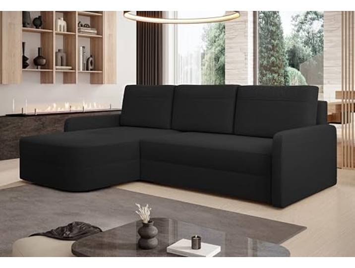 AXLIVING Ecksofa mit Schlaffunktion Nebbiolo 250 cm breit – schwarz Eckcouch mit Bettkasten und Schlaffunktion. Robuste Polsterung mit Federkernkomfort. T30-Schaum. Sofa schwarz L Form.