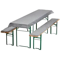 NYVI Bierbankauflagen Set 130x70 cm Grau Kariert - 1x Tischdecke für 110x50 cm Biertische & 2x Gepolsterte Auflage für 110x25 cm Bierbänke