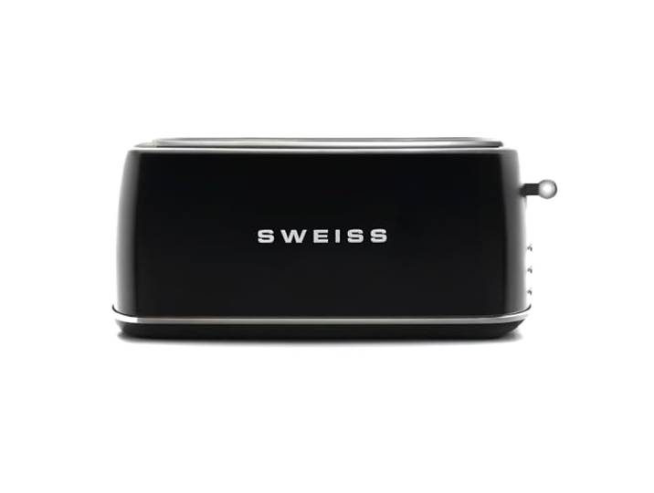 SWEISS Vintage Toaster GRV9, 2 Schlitze, 6 Bräunungsstufen, Spezialbreite für Baguettes, Auftaufunktion, schnell und gleichmäßig, einfache Reinigung, Krümelschublade, Edelstahl, 1500 W, Schwarz