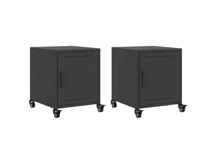 KUTYWEXFM Nachttisch 2er Set Schwarz 36x39x43,5 cm Beistelltisch Stahl Kompakter Rollwagen aus kaltgewalztem Stahl fürs Schlafzimmer. Praktische Metallschränke mit Tür und Griff für Ordnung.