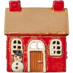 IB Laursen Weihnachtliches Teelichthaus Stillenat mit Schneemann, 9,5 x 7,5 x 10,5 cm