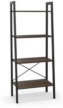 Costway 4-Tier Bookshelf with Metal Frame and Adjustable Foot Pads-Oak