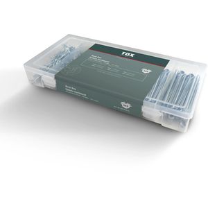 Tox Splinte 09490202, aus verzinktem Stahl, Sortiment, Ø 1,6 - 4 mm, Länge 25 - 60 mm, 555-teilig, 150 Stück