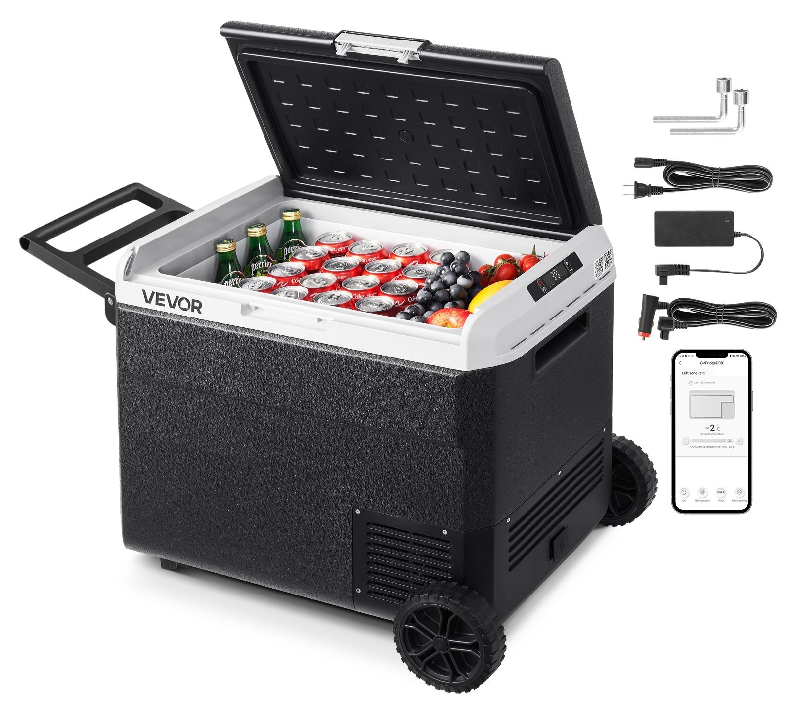 VEVOR 60 L Elektrische Kompressor Kühlbox, 12/24 V DC & 100-240 V AC Tragbare Autokühlbox mit Rollen & Griff, Gefrierschrank bis -20°C, Mini Kühlschrank für Auto, Wohnmobil, Lkw, Camping & Outdoor