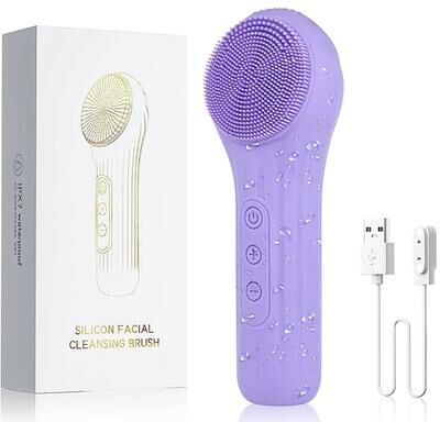 The Handy Homestead Rechargeable Sonic Face Cleaner, Waterproof Vibrating Brush For Deep Pore Cleansing & Gentle Exfoliation purple