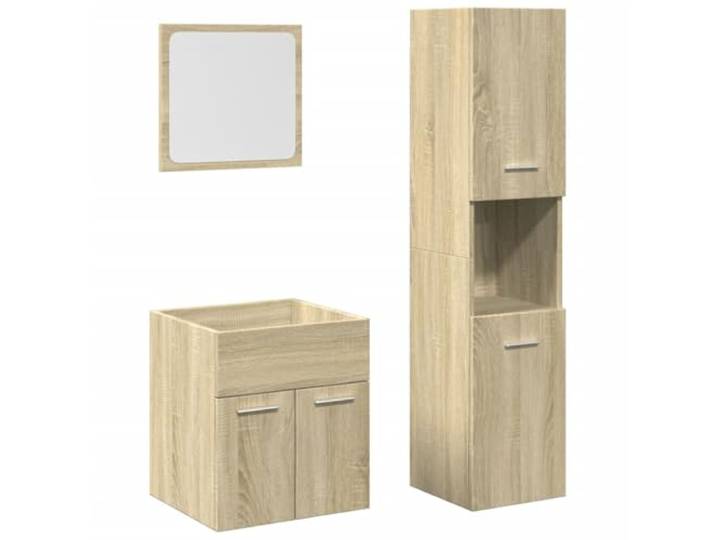 POUFGDR Badezimmermöbel-Set, 3-teilig, Sonoma-Eiche Wandschrank und Spiegel, Holz, nicht verformtes Glas, Toilettenartikel, Wandbefestigung, Sonoma-Eiche