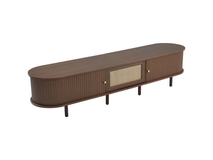 Meuble TV 180x40x40 cm en MDF noyer, tiroir et 2 portes coulissantes