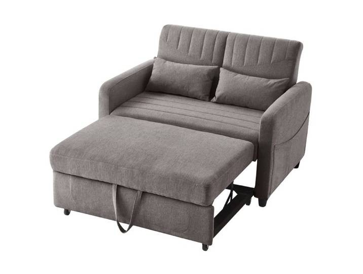 Fauteuil Convertible - Canapé-lit convertible 2 places - Dossier réglable en 3 niveaux - 2 Coussin - Roues - Pliante - Gris