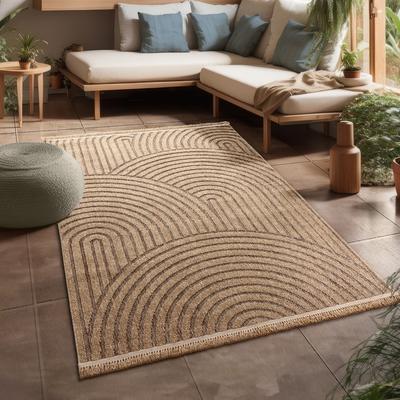 Teppich PACO HOME "Cologne 492", beige, B:240cm H:11mm L:340cm, Polypropylen (PP), Teppiche, Teppich, Flachgewebe, meliert, Regenbogen, mit Fransen, Outdoor geeignet