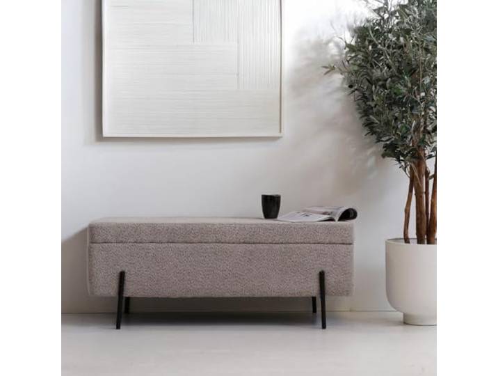 Giga Meubel Aufbewahrungsbank Jari Taupe Bouclé 110 cm Stauraum
