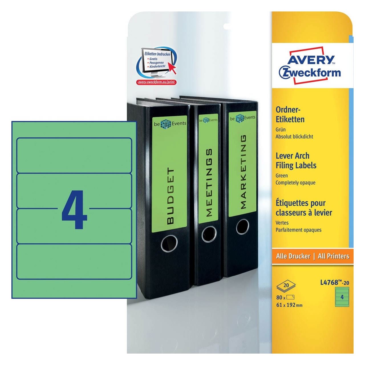 AVERY Zweckform 80 Ordneretiketten L4768-20 grün