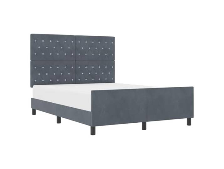 PUGYNBK Boxspringbett, Dunkelgrau, 160 x 200 cm, Samt Kopfteil verstellbar, Rahmen aus Kiefernholz, einfache Montage, moderner Stil