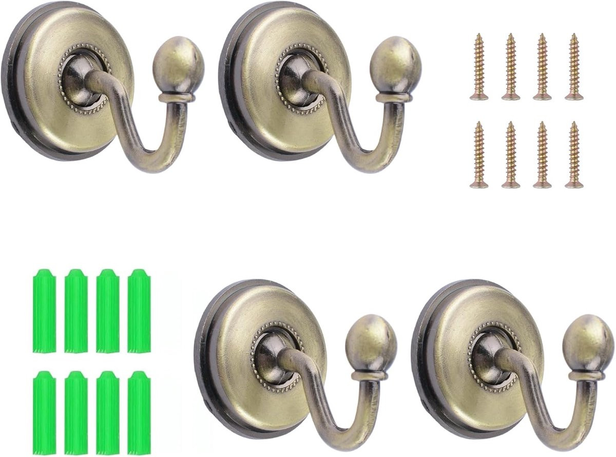 Set van 4 decoratieve muur en plafond haken in antiek bronzen stijl