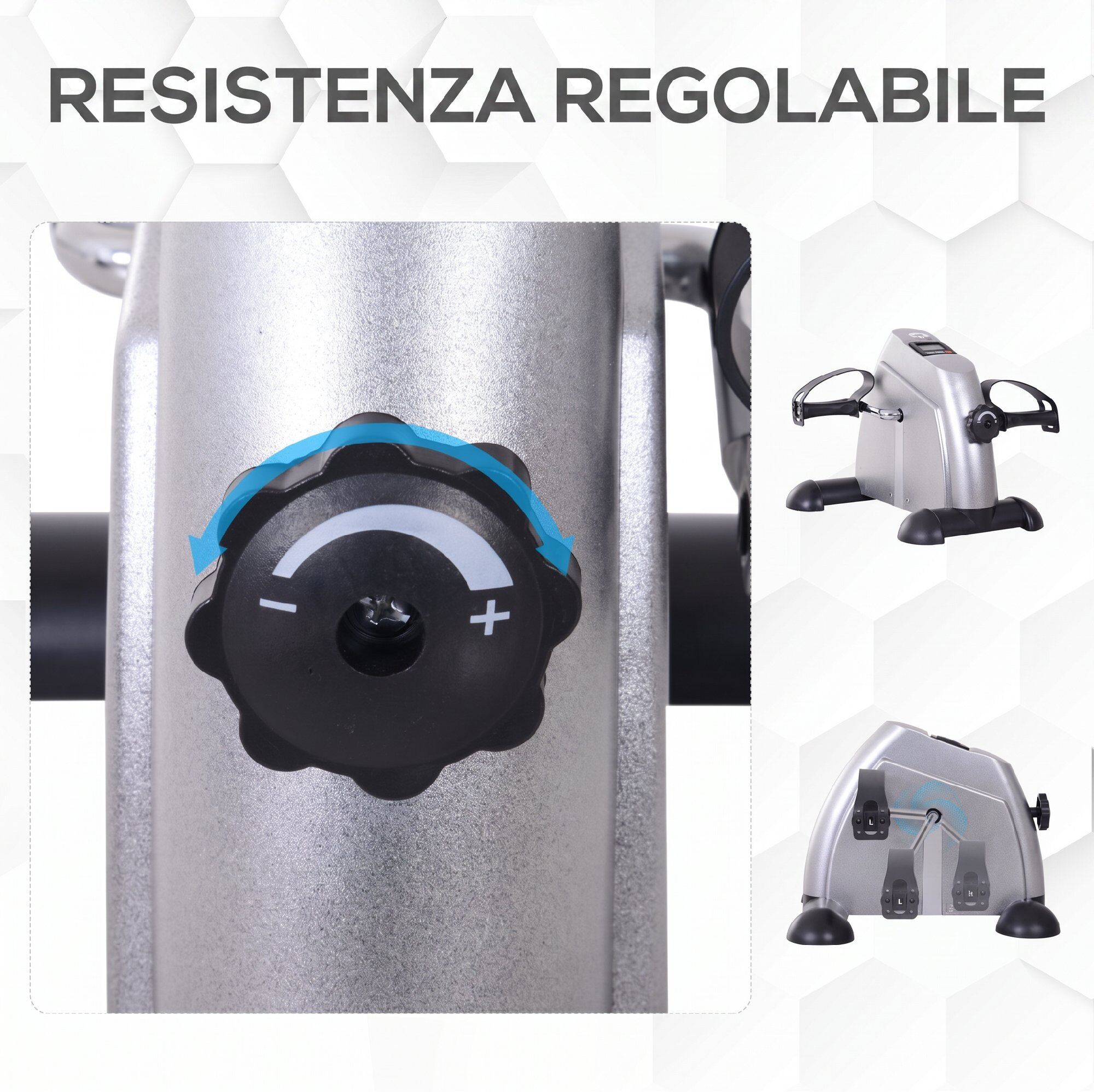 Altro Mini Cyclette Portatile Per Gambe E Braccia, Pedaliera Per Riabilitazione Con Display Lcd, Argento