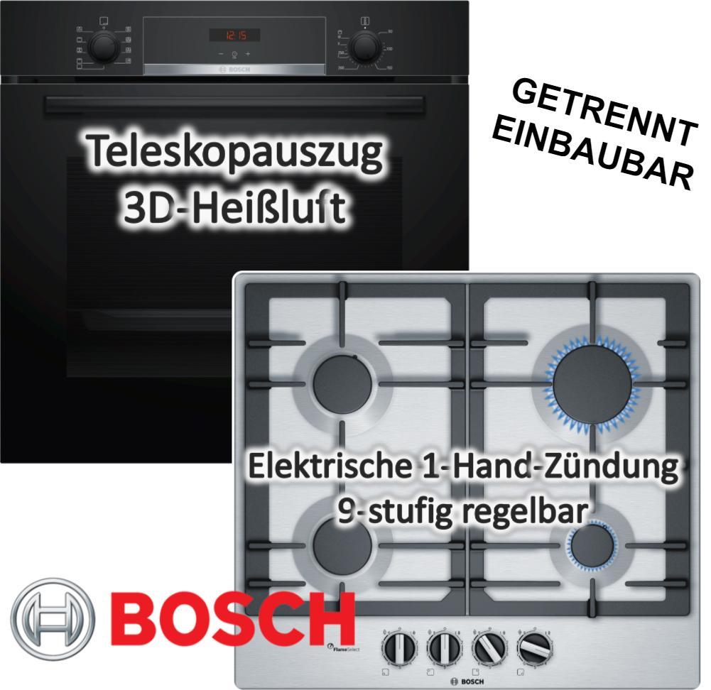 HERDSET Bosch Backofen Teleskopauszug mit Gaskochfeld WOK-Brenner - autark, 60 cm