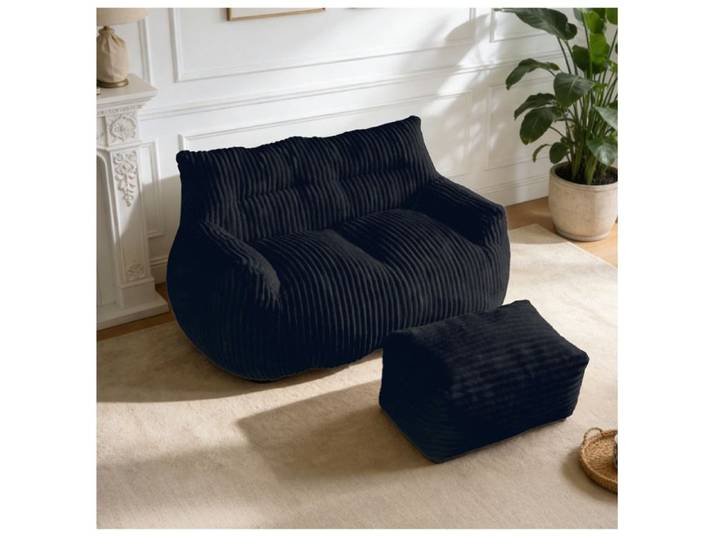 Fauteuil poire double avec ottoman IVMEU 2 places 135 x 100 x 75 cm noir en flanelle sans montage