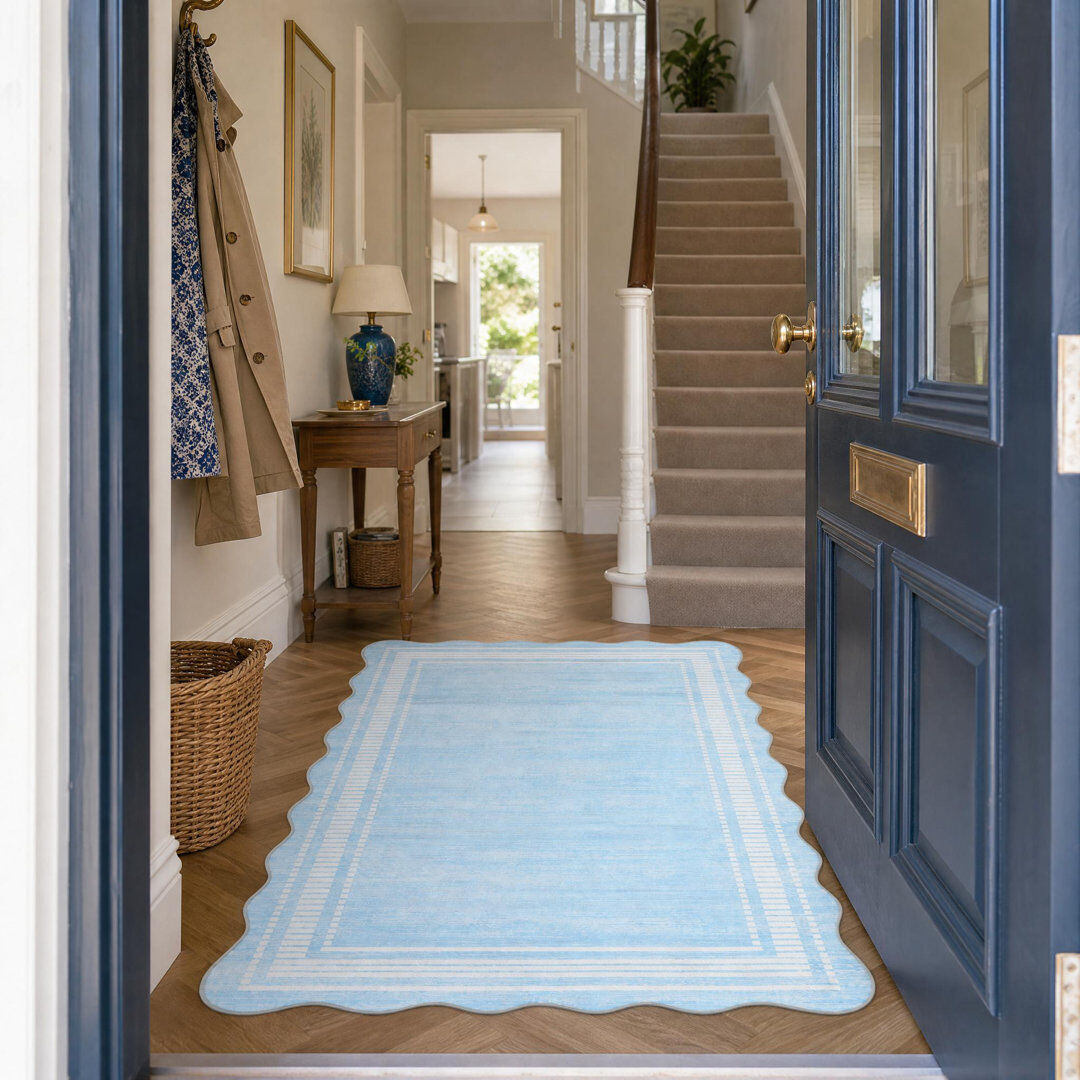 Brayden Studio Rectangle Striped Washable Area Rug Blue Rectangle 160 x 230 cm