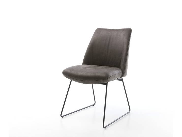Chaise de salle à manger Elso Flex microvelours anthracite vintage pied trapèze noir ressorts ensachés