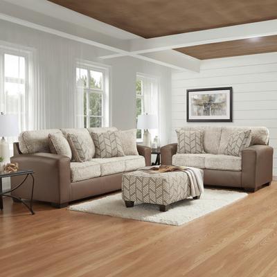 Roundhill Furniture Marvella 3-Piece Living Room Set, Chocolate Faux Leather and Curly Shearling Upholstery
