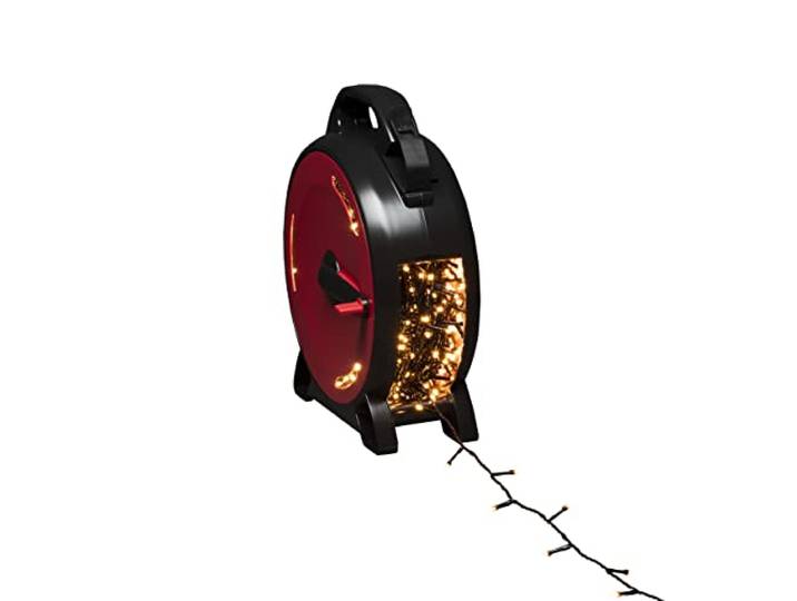 Konstsmide Micro LED Lichterkette mit Kabelaufroller, 1000 bernsteinfarbene Dioden, 30V, Außen (IP44), schwarzes Soft-Kabel - 3839-807