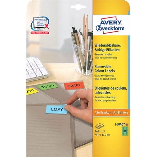 AVERY Zweckform 960 Etiketten L6040-20 grün 45,7 x 21,2 mm