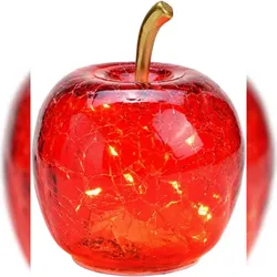 LED Dekolampe Apfel Glas 10er LED Lichterkette Timer Ø11 cm rot
