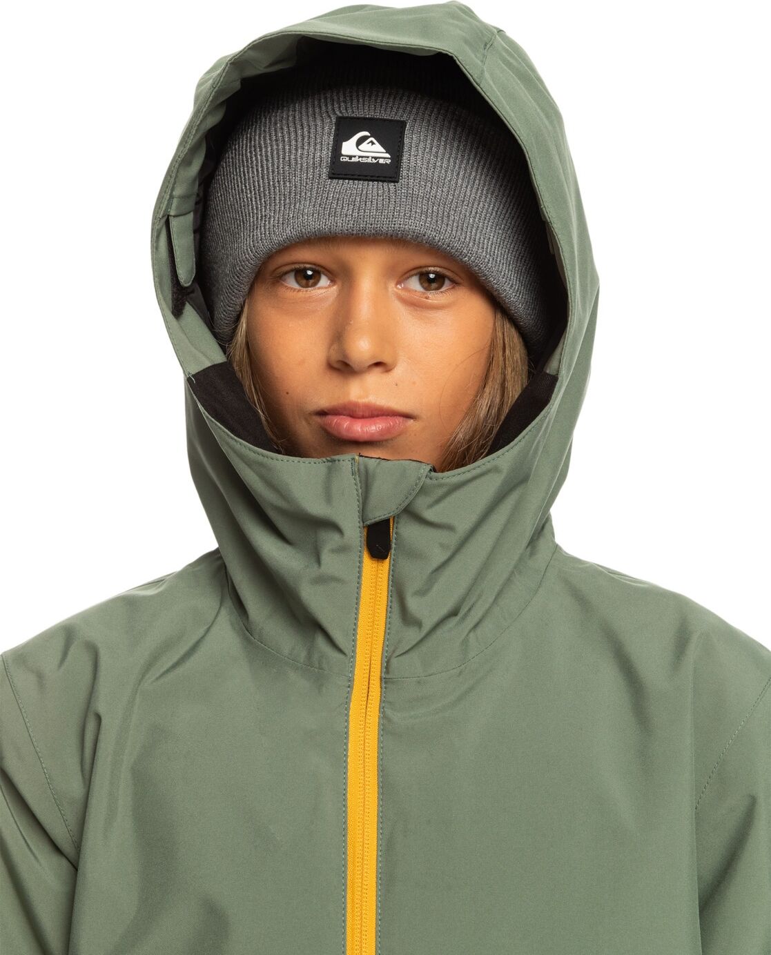 Snowboardjacke QUIKSILVER "Steeze", Jungen, Gr. 10, grün (laurel wreath), Obermaterial:100% Polyester., Jacken Snowboardjacke laurel wreath 10