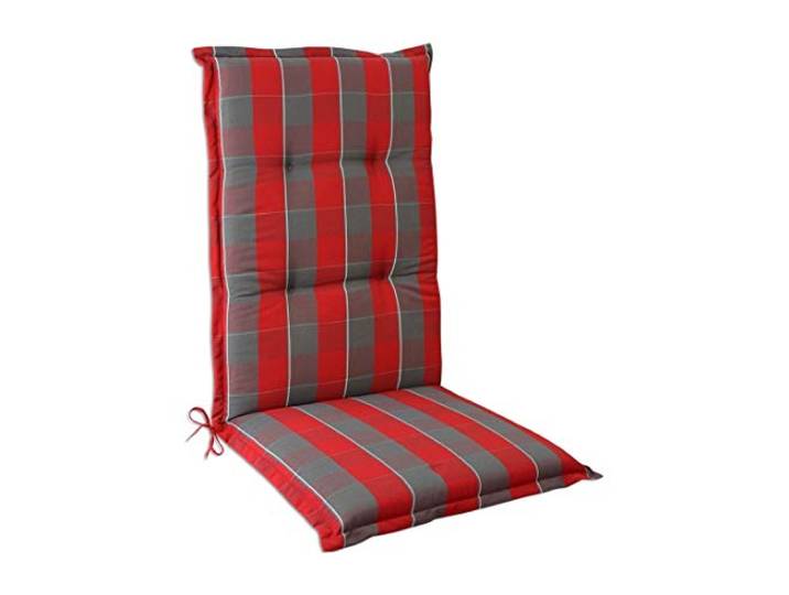 OUTLIV. Florence Klappsesselauflage, 120x50x6 cm, Rot-Grau Kariert 100% Polyester, mit Bindebändern, 120x50x6 cm, Rot-Grau Kariert, für Garten und Terrasse