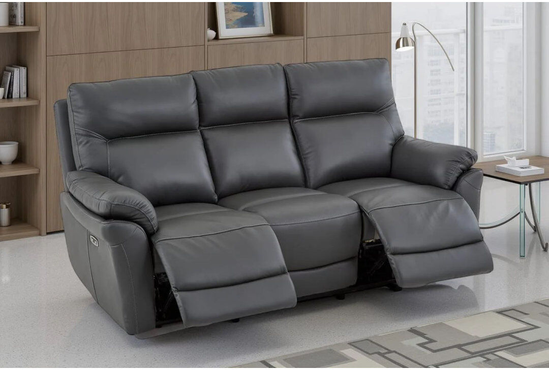 Mercer41 Huckins Electric Reclining Leather Match Sofa Dark Grey 3